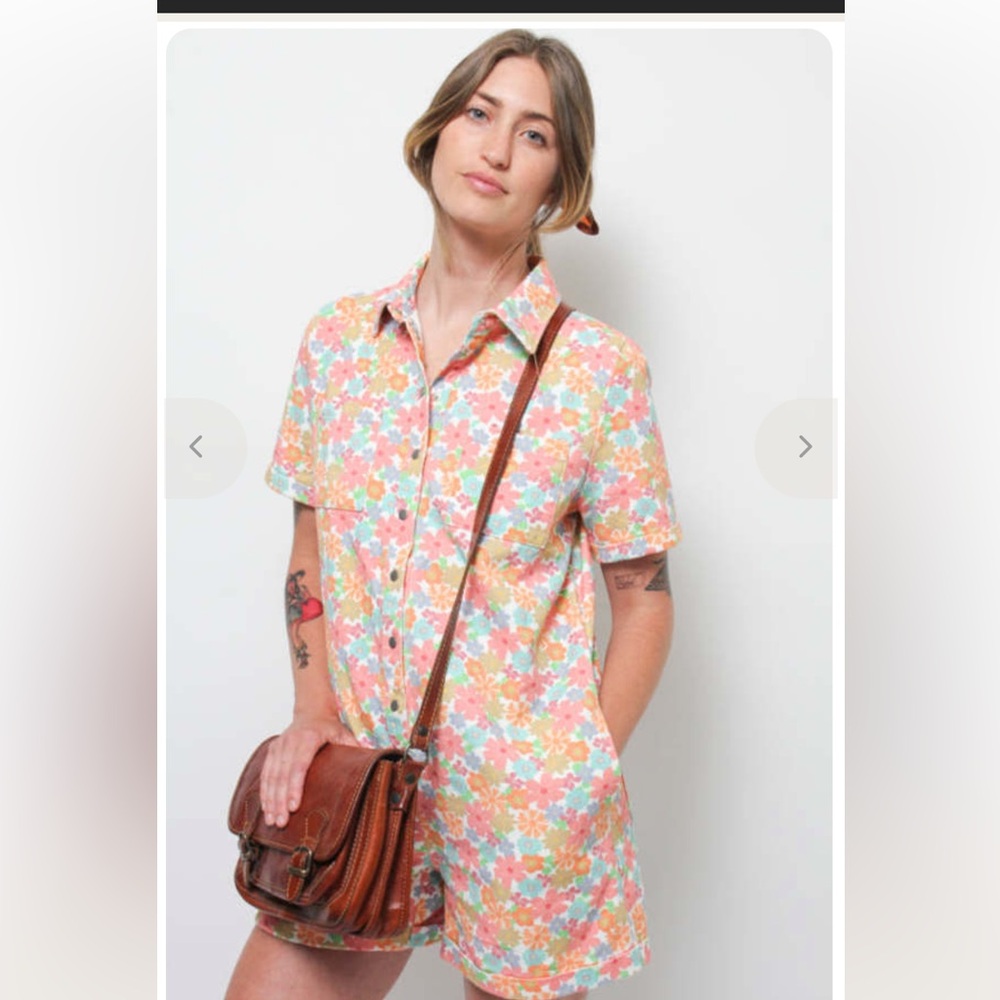 Storia Warhol Floral Denim Romper Multicolor Size S
